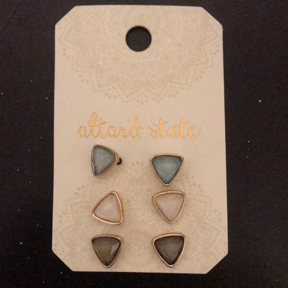 Ivory Blue Grey Triangle Earrings